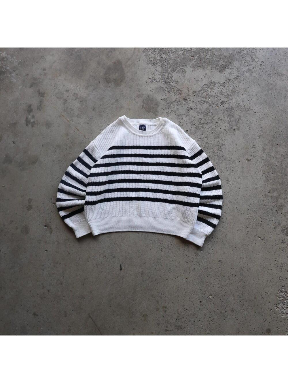 Gap Striped Knit Sweater Mens‎ XXL White Black Crewneck Cotton Pullover